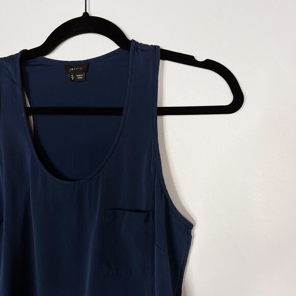 Theory Small Navy Blue Silk Stretch Lacelia Scoop Neck Tank Top Racerback Womens - Picture 3 of 7